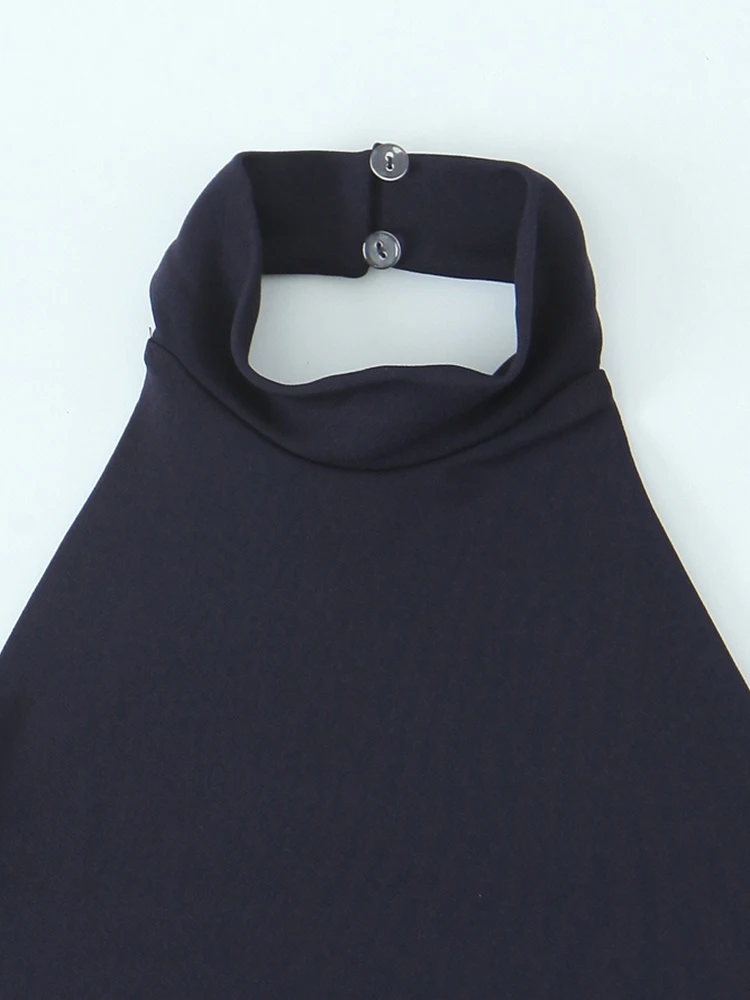 Trza moda feminina longo halter pescoço reunido vestido sem costas fluindo vestidos femininos mujer