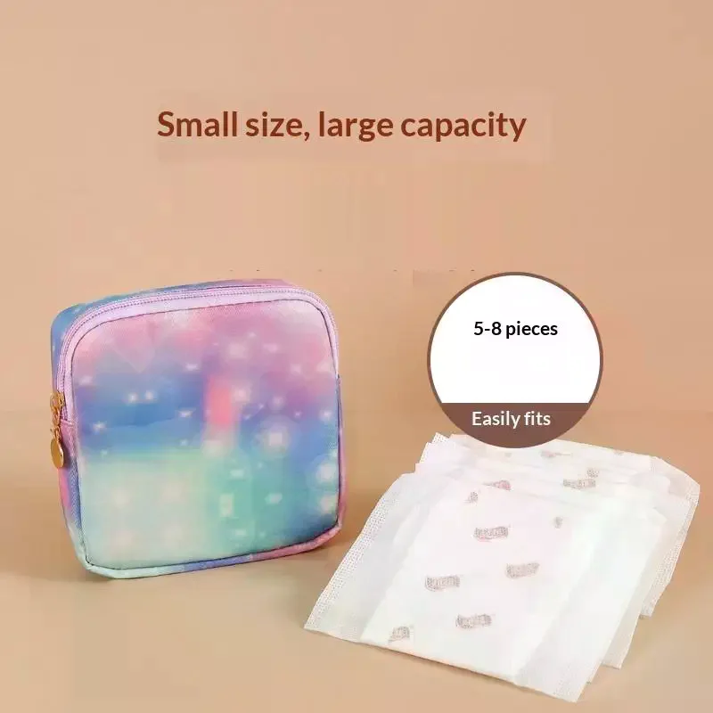 Gradient Sanitary Pad Storage Bag, Portable Menstrual Pouch, Waterproof Cosmetic Organizer For Tampons Pads, Mini Earphone Case