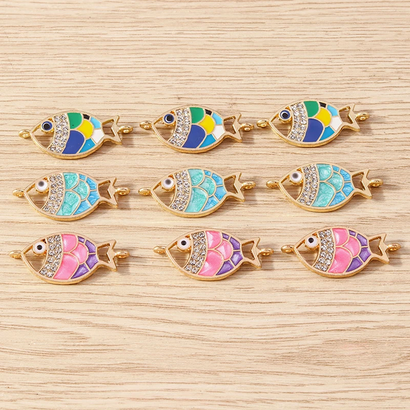 10pcs 29x13mm Cartoon Crystal Enamel Fish Charms Connectors for Jewelry Making DIY Handmade Bracelets Pendants Necklaces Gifts