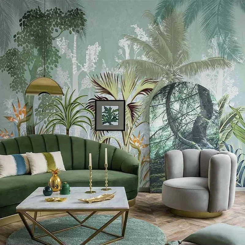 

Custom 3D Photo Wallpaper Tropical Rainforest Plant Leaves Coconut Tree Mural Wall Painting Wall Papers For Living Room Bedroom