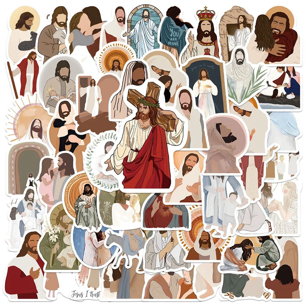 jesus cartoon arte estetica adesivos decalques de carro de vinil fe adesivos para laptop garrafa de agua bagagem notebook impermeavel 52 pcs 01