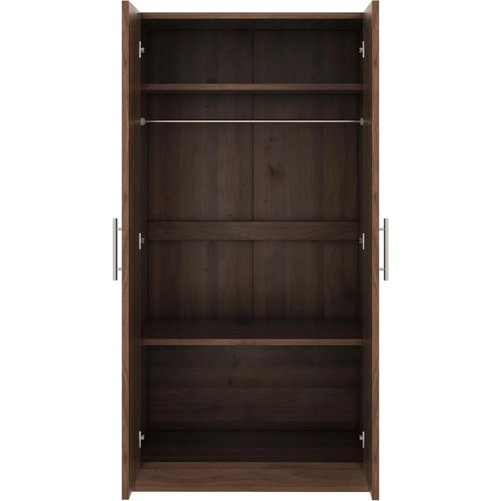 2 Doors Brown Wooden Wardrobe Cabinets, Bedroom Slim Armoire Closet Organizer, Functional Clothes Elite Storage Pantry Cabinet