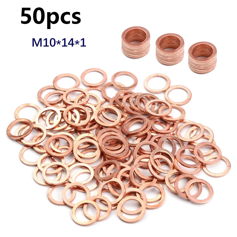 

50PCS Mulit Size Solid Copper 10x14x1mm Washer Flat Ring Gasket Sump Plug Oil Seal Fittings Washers Fastener Hardware Accessorie