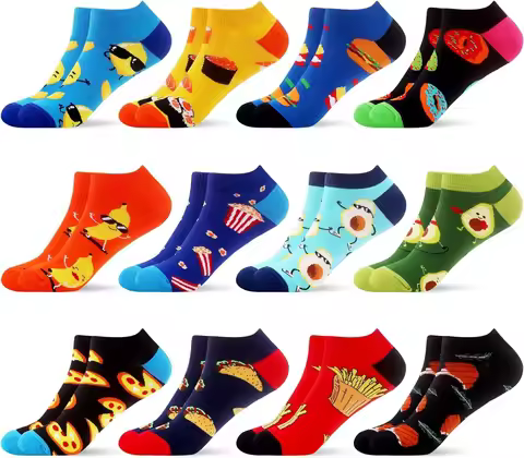 Novelty Fashion Colorful Casual Men's socks Ankle Short Socks Harajuku Grid Food Cotton Happy Funny Women Socks