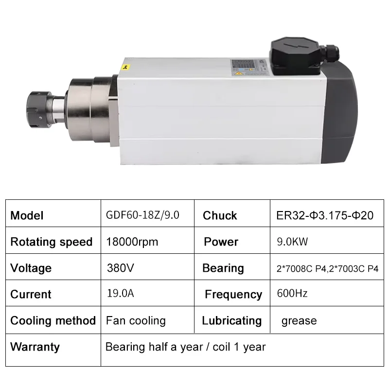 HQD เครื่องกัด CNC 9KW ER32 แกนระบายความร้อนด้วยอากาศมอเตอร์ความเร็วสูง,4 แบริ่งเซรามิค,งานไม้แกะสลักและตัด