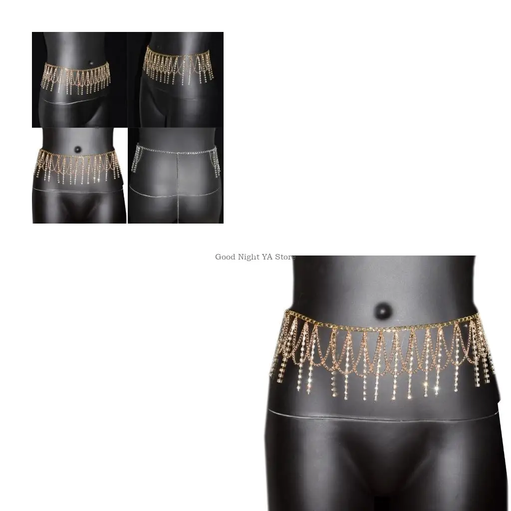 سلسلة بطن كريستال فاخرة متلألئة شرابات الخصر سلسلة مجوهرات الجسم لمناسبة خاصة زي المسرح فساتين السهرة