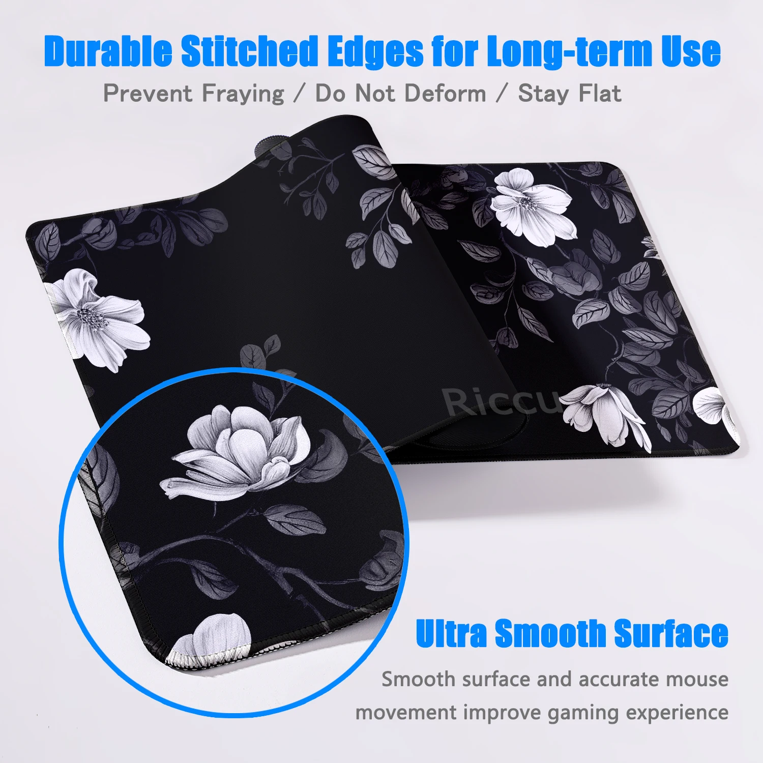 Alfombrilla de escritorio de flores estéticas, alfombrilla de ratón para juegos Sakura negra, accesorios de oficina grandes, alfombrilla de ratón de flor de cerezo, alfombrilla de ordenador para jugadores XXL