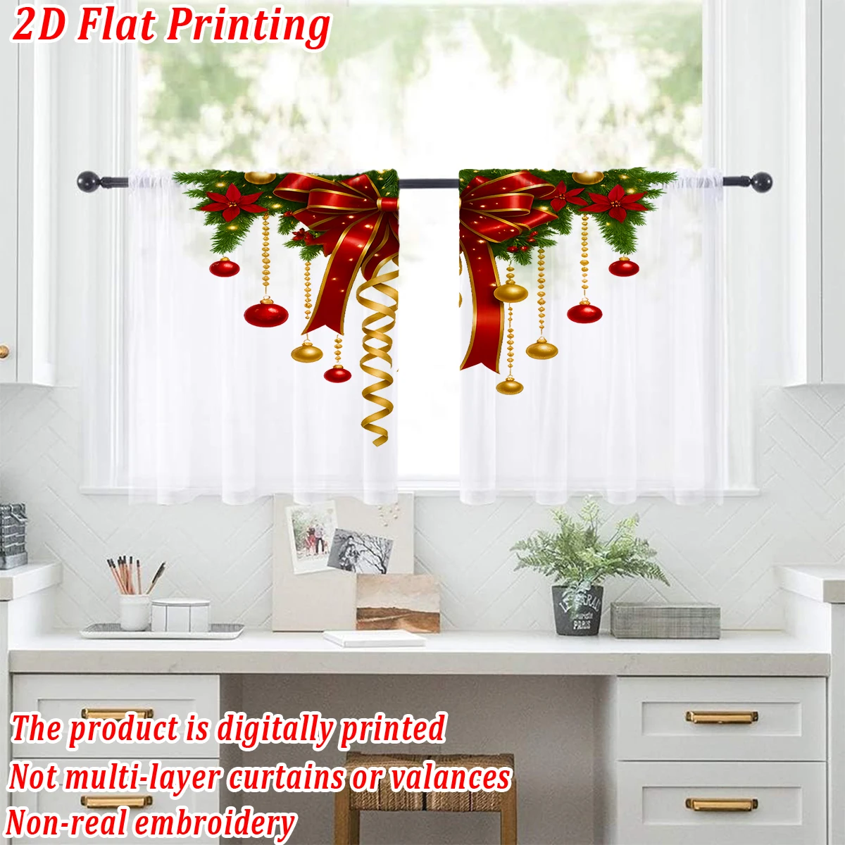 عيد الميلاد شقة الطباعة المطبخ شير الستار مع عيد ميلاد سعيد القوس الشريط زخرفة لعيد الميلاد ديكور المنزل الطرف #2