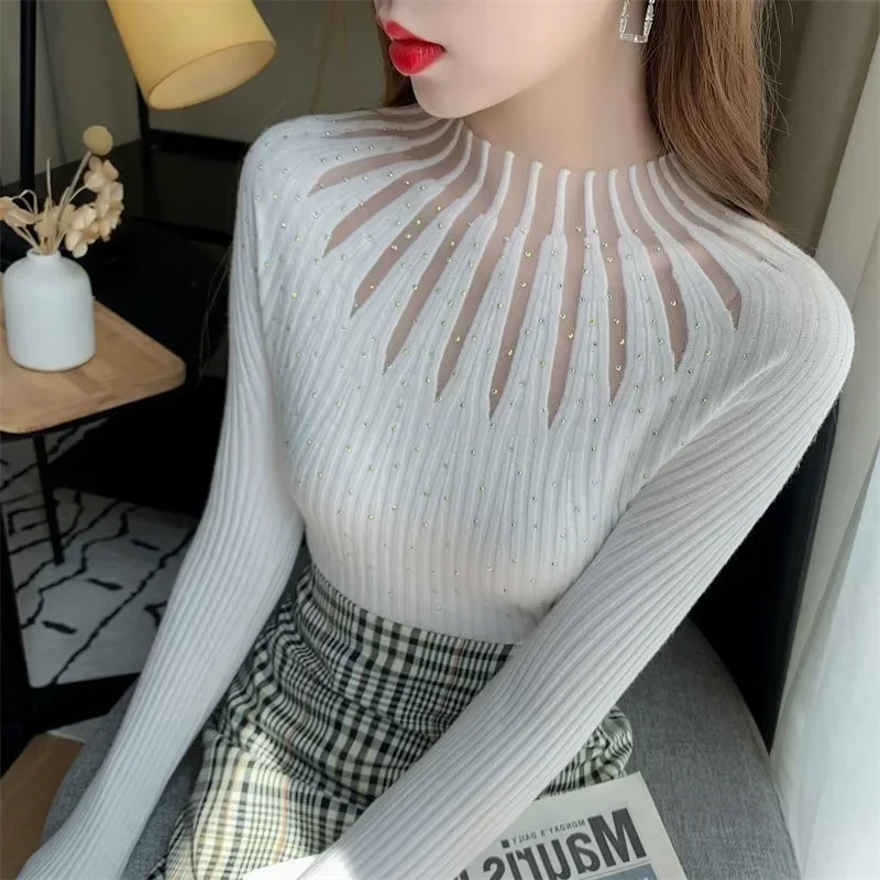 

Hot Sale Of The Season New Women's Lace Knitted Base Shirt Crew Neck Sleeveless Inner Wear Diamond Heat Transfer Slim Fit Versat