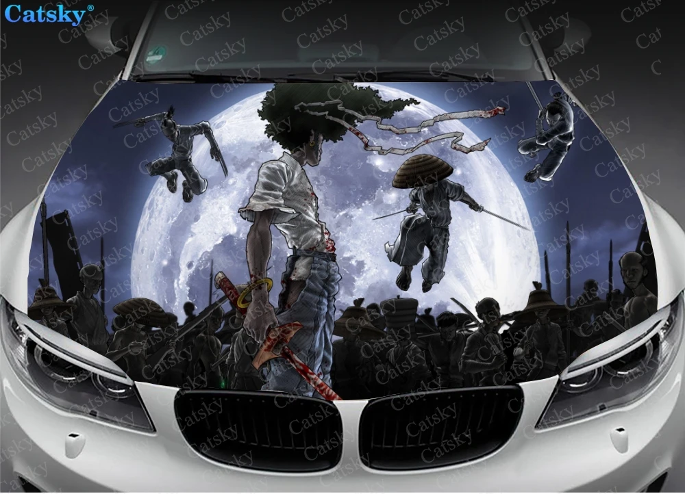 Japanese Afro Samurai Car Hood Protect Vinly Wrap Sticker Decal Auto Accessories Decoration Engine Cover for Off-road Pickup