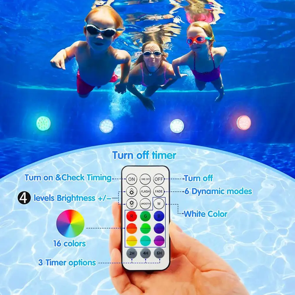 

Pool Lamp Ip68 Waterproof Submersible Led Pool Lights Remote Control 16 Color Changing Modes Brightness Adjustment for Vibrant