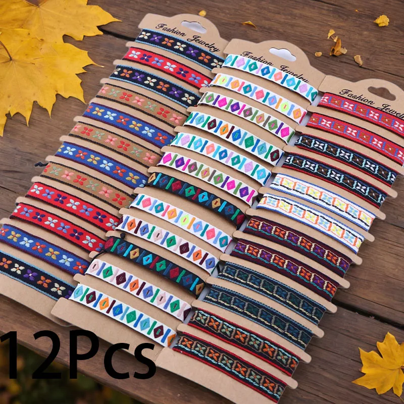 12 teile/satz böhmisches Armband Hand verstellbares ethnisches geflochtenes Seilband Fransen armband Mode accessoire