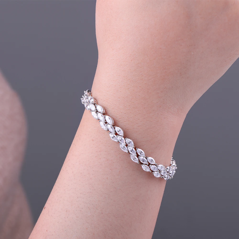 3*6mm 0.3ct Marquise Cut Moissanite Diamond Tennis Bracelets with Certifcate 100% S925 Silver Bridal Wedding Bracelet for Women