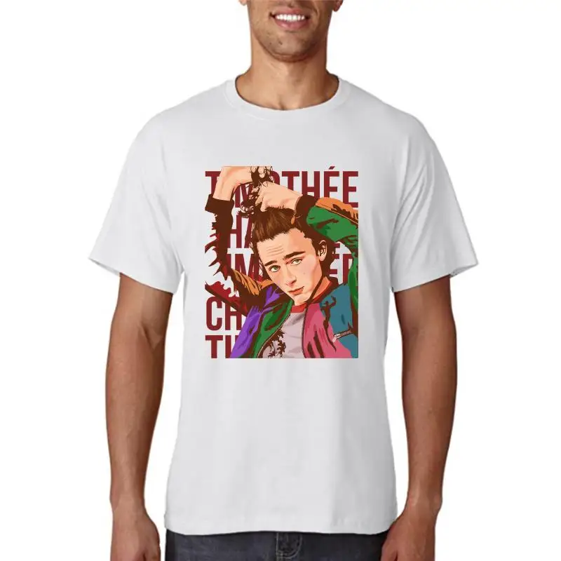 Timothee Chalamet Slim Fit T-Shirt Gift for Men And Women Short Ultra Slim Nine Sleeve Length Youth Fashion Henry Collar T-Shirt