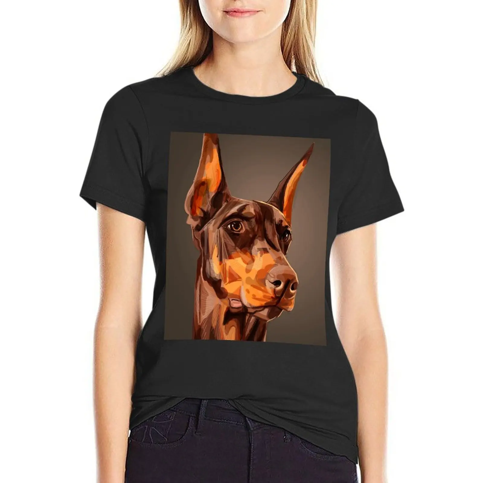 

Doberman Artwork T-Shirt cute tops heavyweights female t shirts for Women
