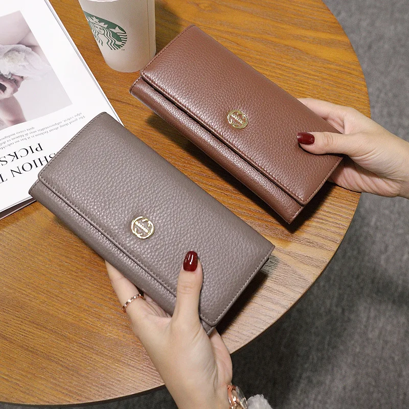 2024 New Genuine Leather Wallet Women's Long Fashionable Large Capacity Soft Cowhide Korean Edition Wallet with Multiple Card