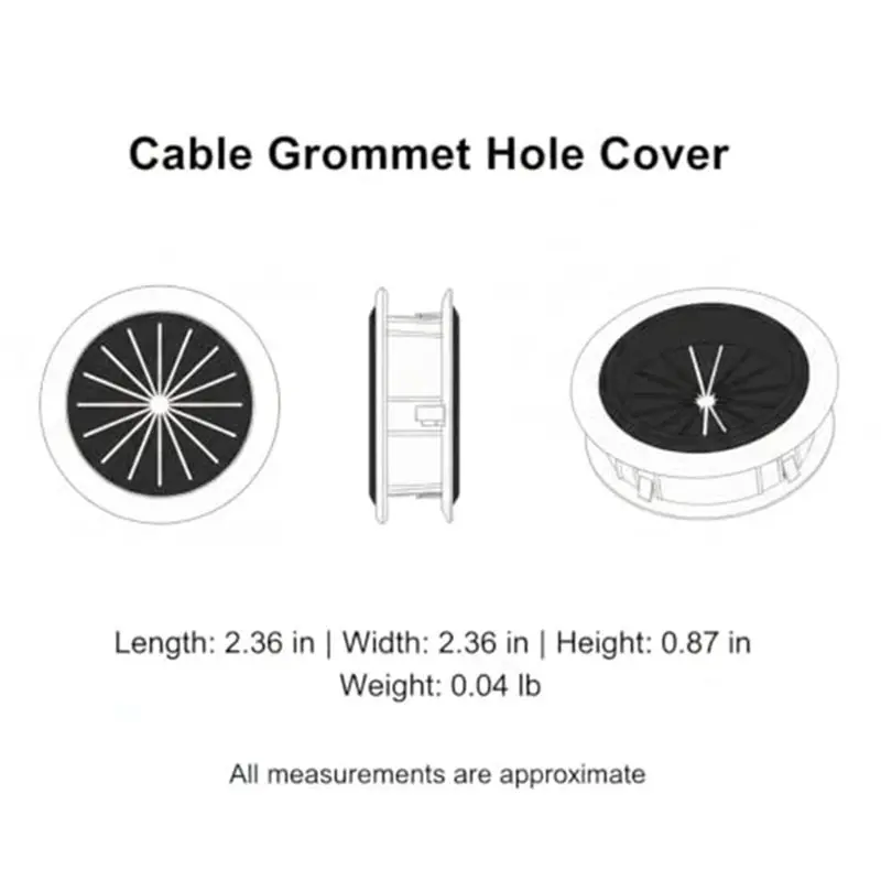 ABRN-For 2-Inch Hole Desk Cable Grommet Cover Snap-In ABS Ring To Hide Pre-Drilled Openings And Cord Management