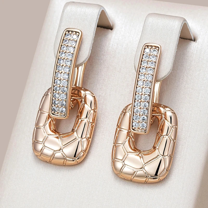 Wbmqda Fashion Hollow Square Women\'s Hanging Earrings 585 Rose Gold Color With Natural Zircon Wedding Party Luxury Dubai Jewelry
