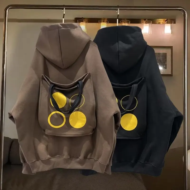 

Autumn Winter Large Size Hoodie Men's Loose Long Sleeve Casual Top Trendy Handbag Spliced Design Youth Culture