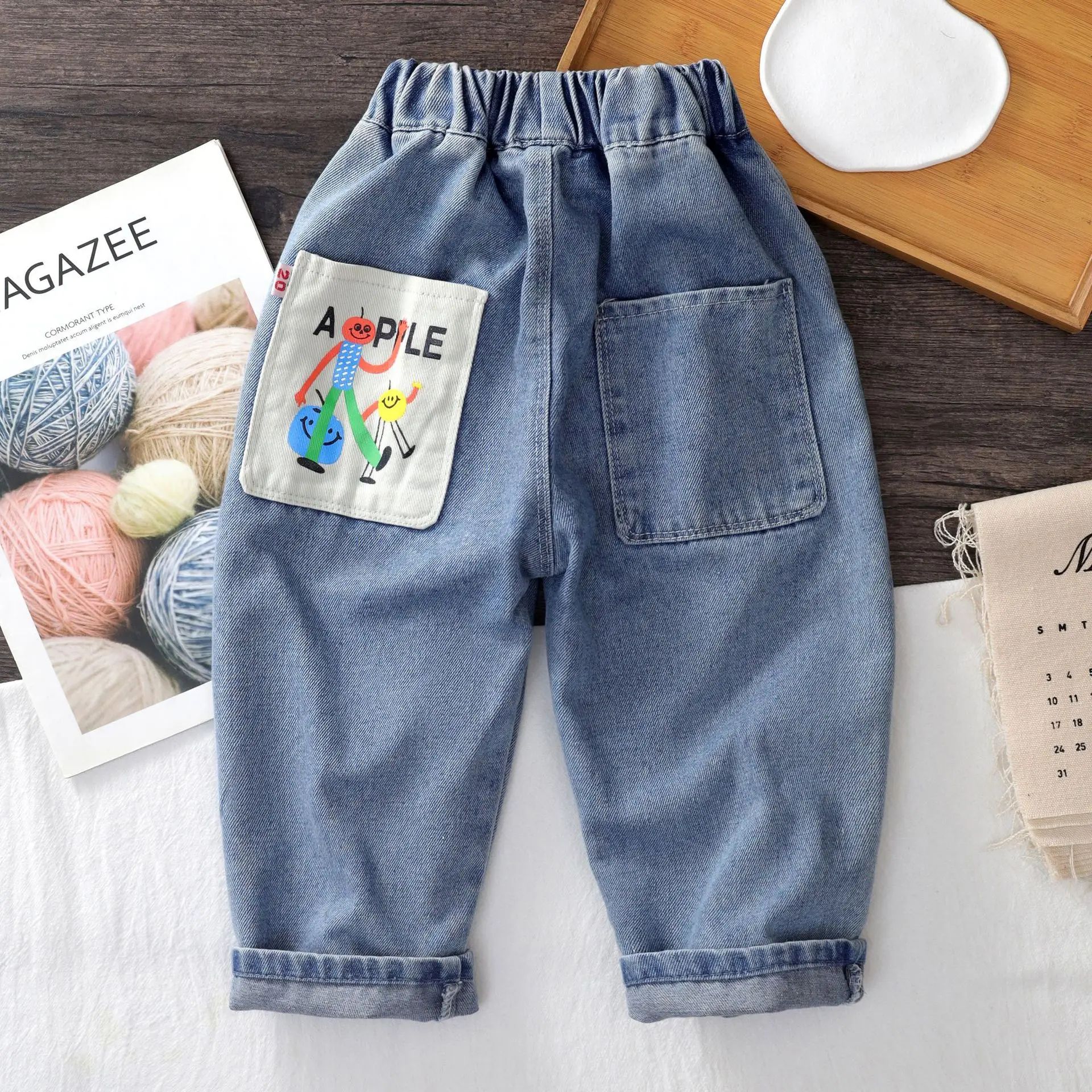 2024 Spring Autumn Baby Boys Jeans Baby Fashion Cartoon Loose Casual Cowboy Pants 1-6Years Kids Middle Waist Long Pants