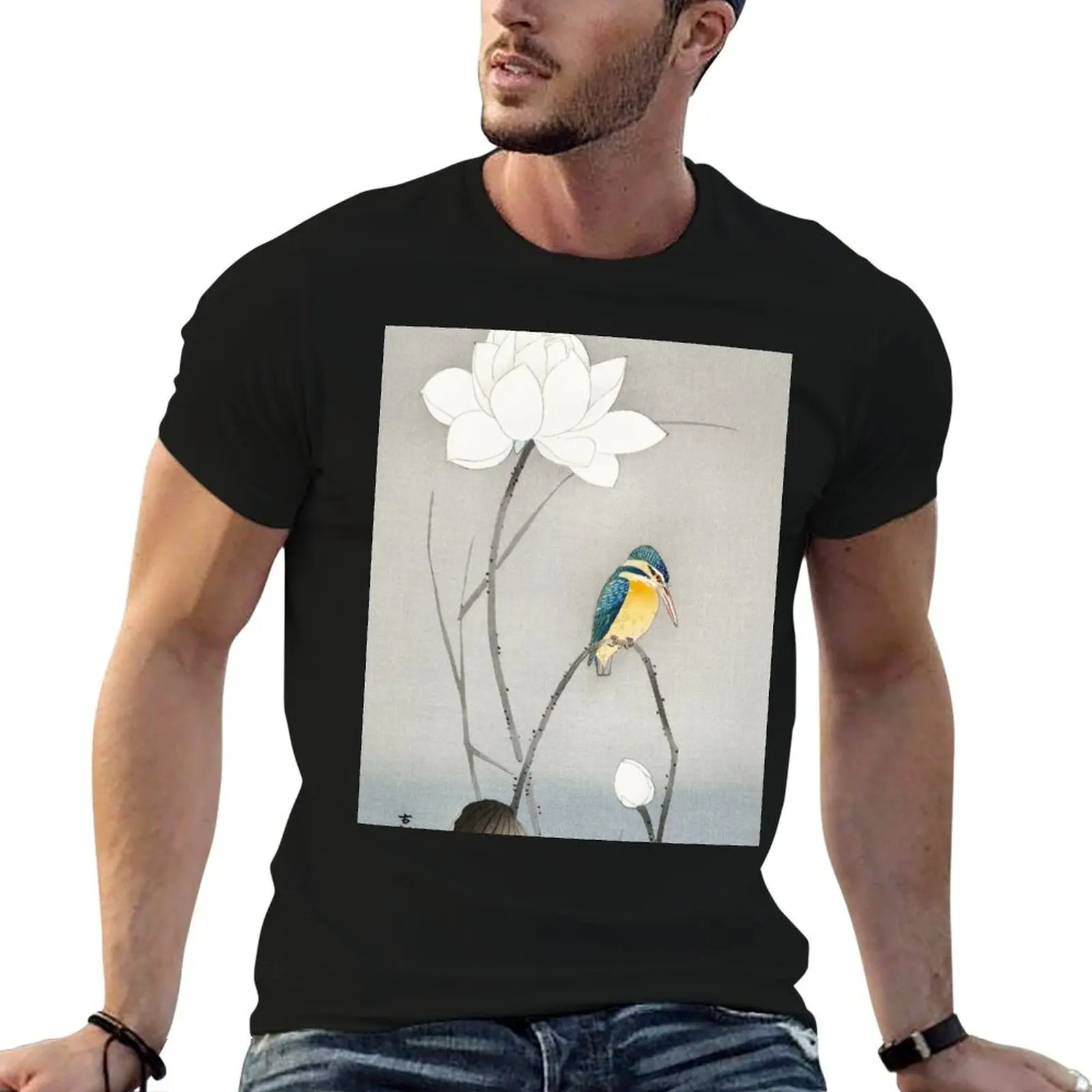 Japanese Art Kingfisher with Lotus Flower (1900 - 1945) by Ohara Koson T-Shirt blanks cheap stuff cute tops mens clothing