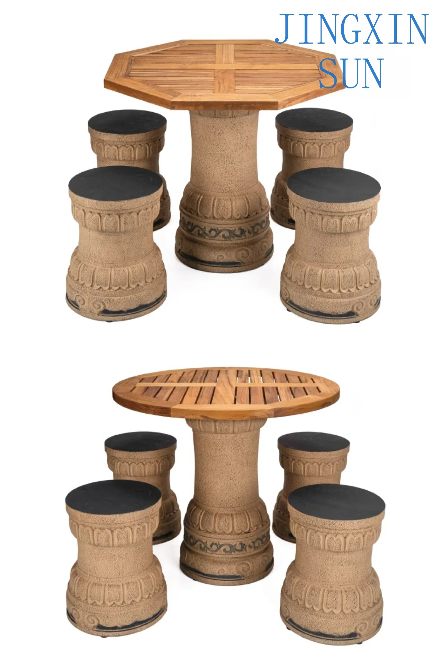Chinese garden arrangement: outdoor patio tables and chairs, outdoor teak table, terrace, balcony, yard round table