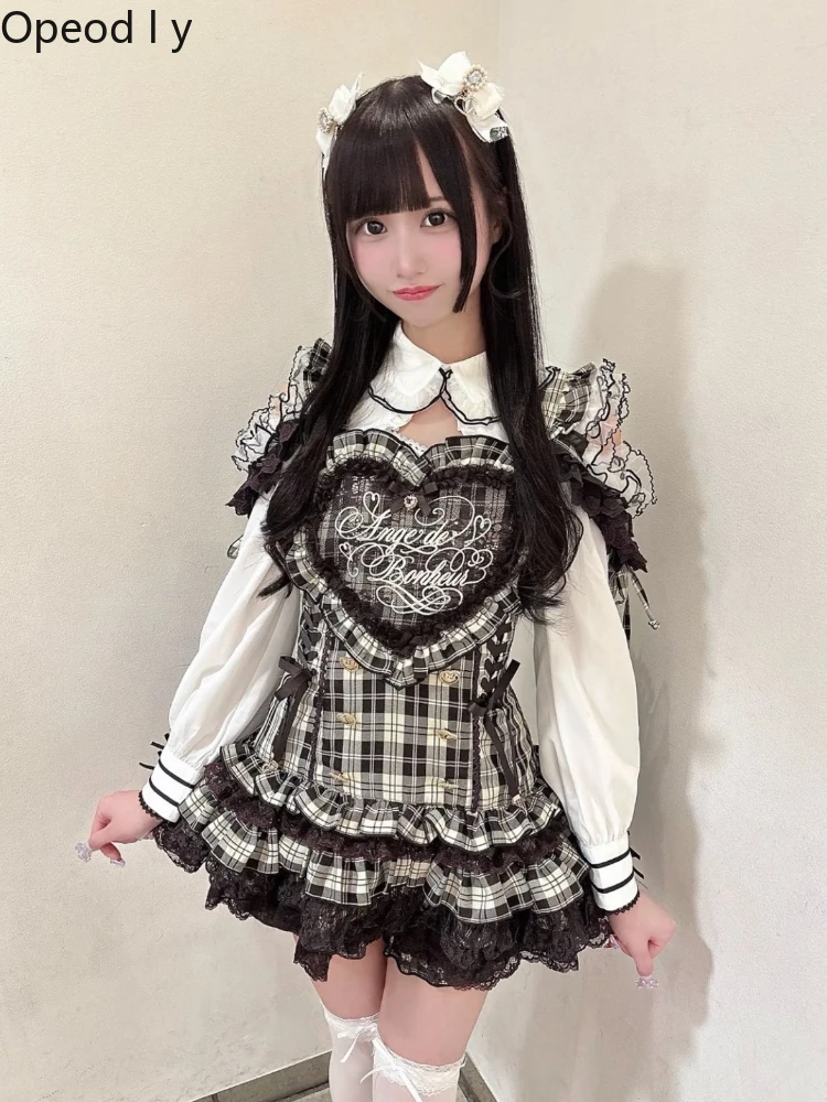 

S-5xl Liz New Japanese Sweet Girl Heart Dress Set Lolita Cute Bow Lace Slim Top Shorts Two-Piece Princess Lolita Outfits
