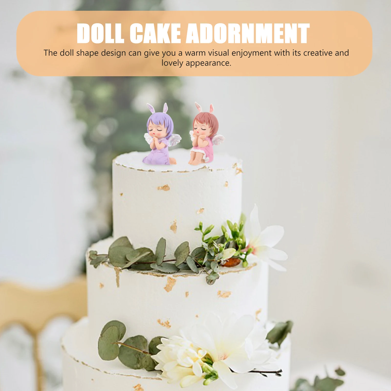 

2 pcs Vinyl Cake Toppers Angel Decor Mini Model Birthday Party Supplies Cartoon nament for Cake Decoration