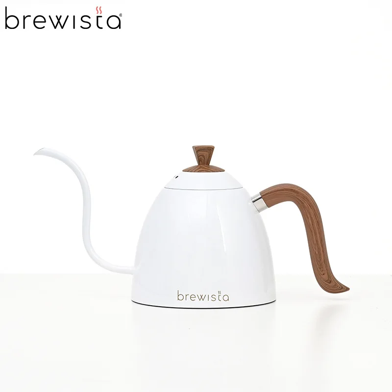 Brewista stainless steel hand-brewed coffee pot, slender mouth wood grain handle, practical 0.7L