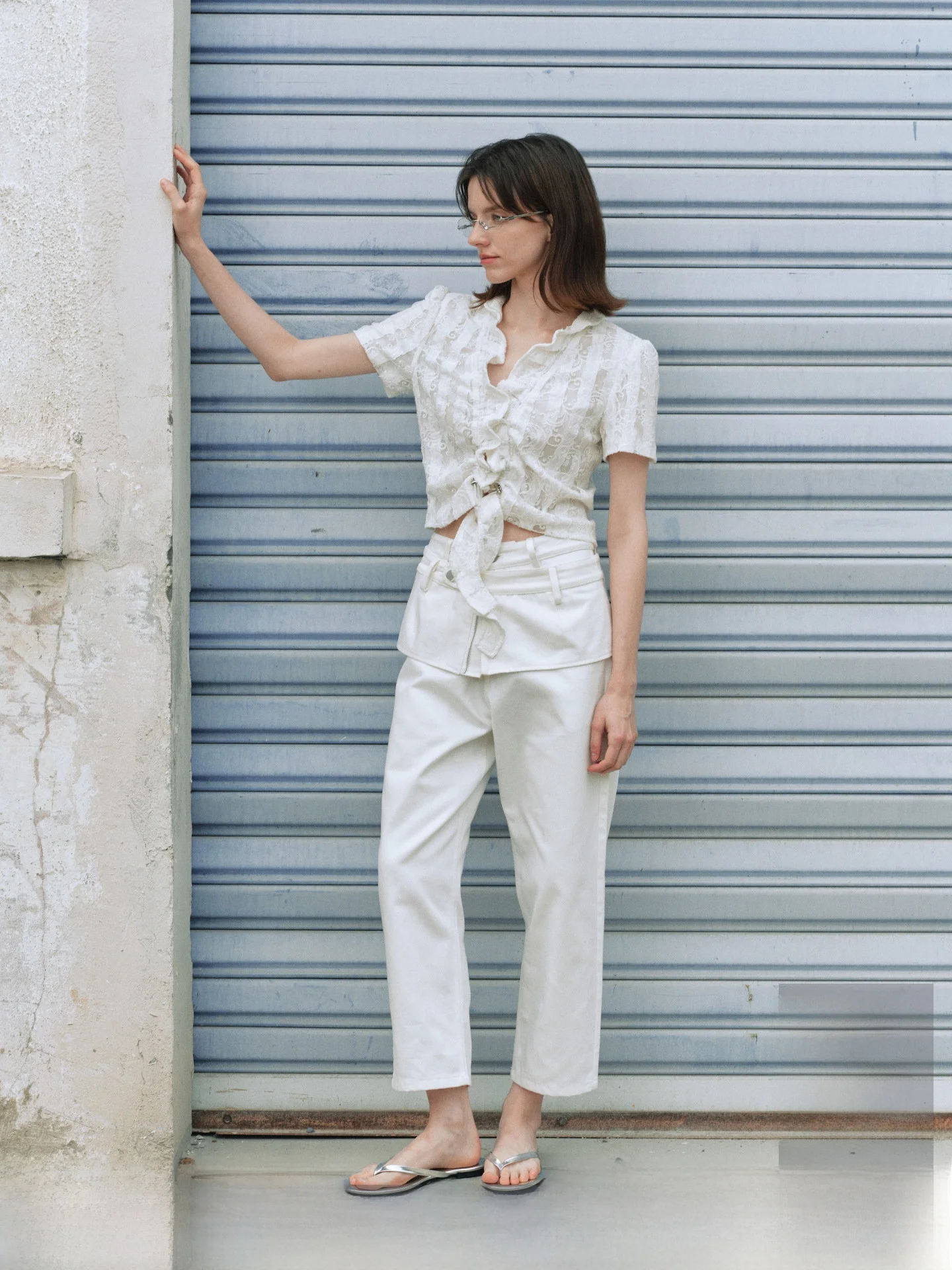 

Billconch Casual Straight Leg Nine-Piece Pants Spring Summer Belted Women's Loose Fit Korean Style Natural Waist Cotton