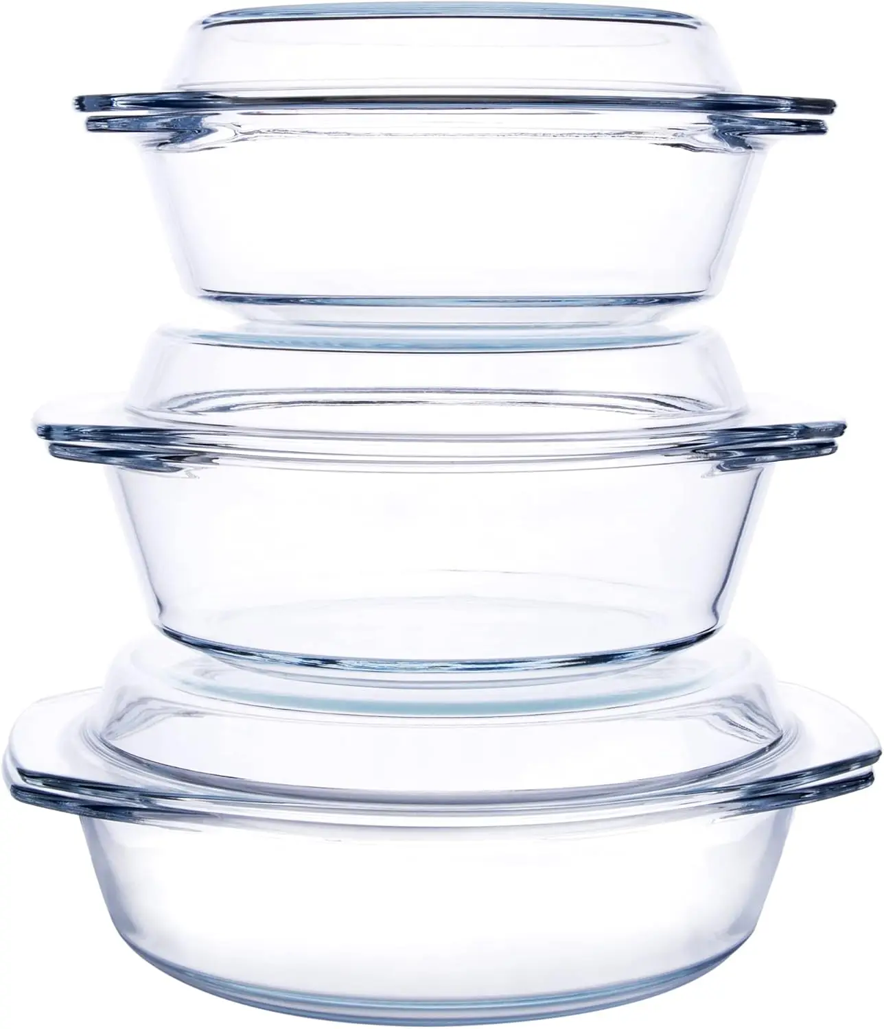 

6-Piece Tempered Glass Casserole Set with Lids, Oven/Freezer/Dishwasher Safe, 1QT+1.5QT+1.8QT