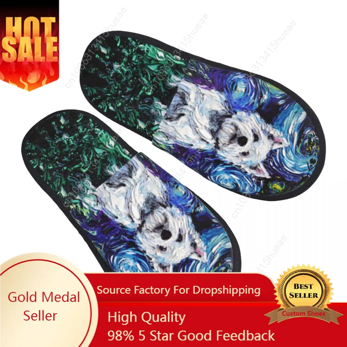 

Custom Westie Night Soft Memory Foam House Slippers Women West Highland White Terrier Dog Comfy Warm Anti-skid Sole Slipper