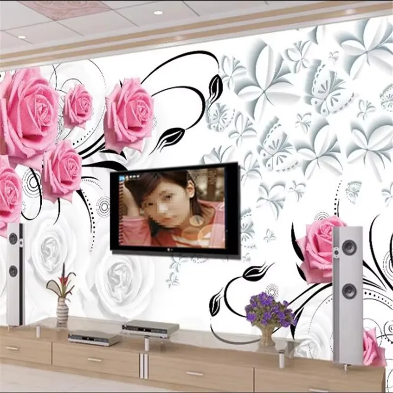 

Custom wallpaper 3D mural rose reflection background wall stereo rose vine living room bedroom restaurant papier peint wall art