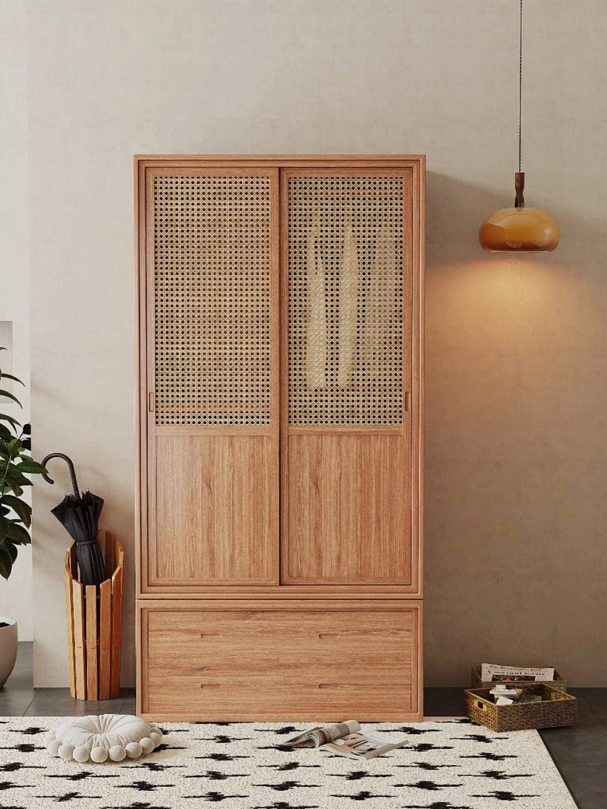 Armario de mimbre de madera maciza para el hogar, combinación de almacenamiento multifuncional, estilo nórdico, moderno y simple, estilo japonés, personalización