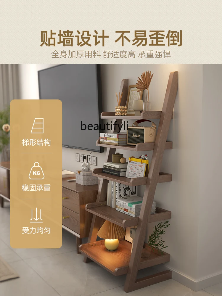 Solid Wood Bookshelf and Storage Shelf Floor Simple Vertical Multi-Layer Household Living Room Storage Side Cabinet