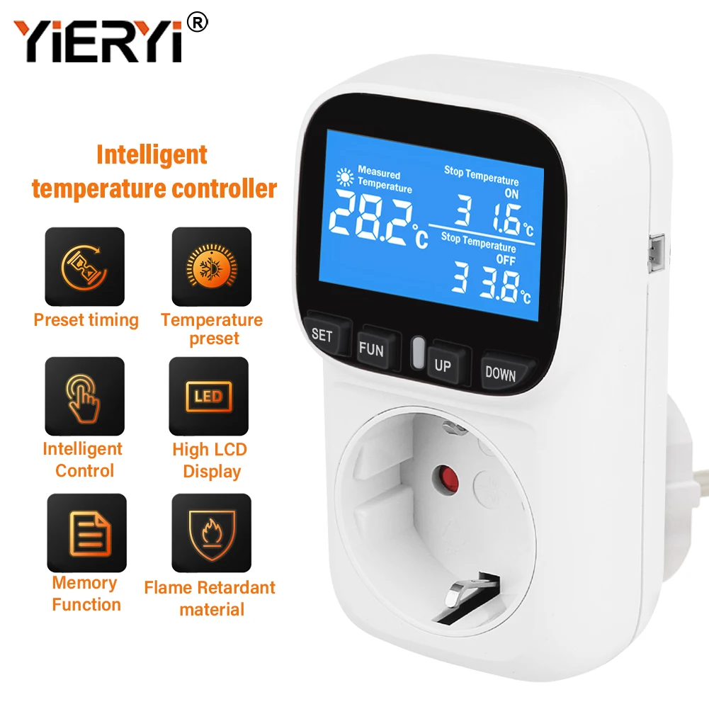 

Yieryi Temperature Socket with 2 M Probe Line LED Digital Smart Socket Thermostat for Greenhouses Reptile Kennels Aquariums Home