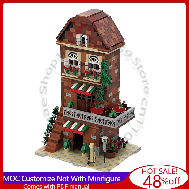 

Набор строительных блоков 2093 детали: Итальянский ресторан (серия MOC), модульный конструктор, креативный дизайн, игрушка DIY, подарок на день рождения