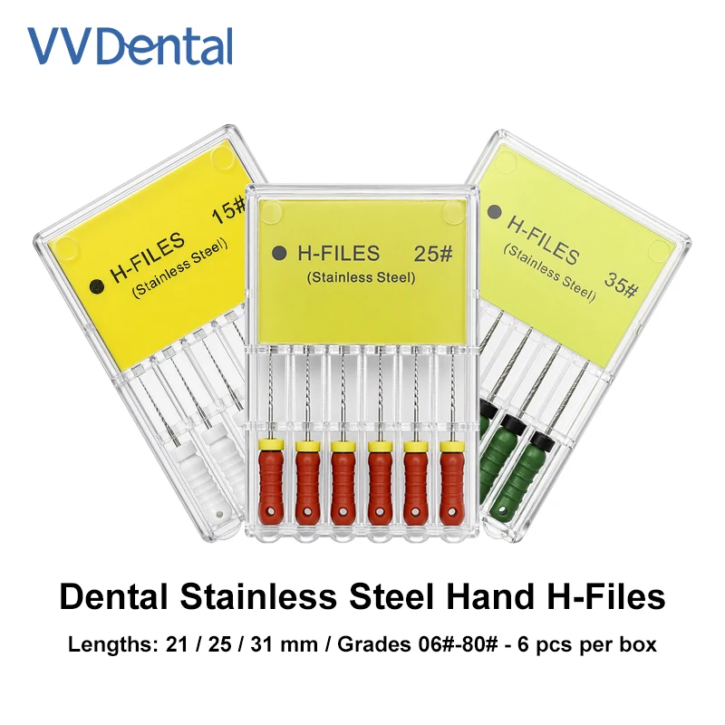 Dental Reverse-Taper Barbed H-Files 0.02 Taper 16 mm Working Flute ISO Colour-Coded Anti-Slip Handle Autoclavable Dental Tools