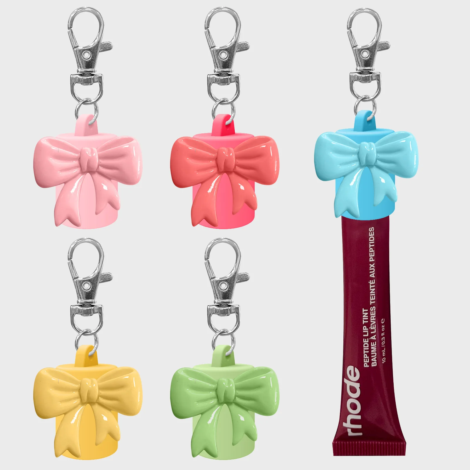 lip gloss keychain Silicone Lip Balm Holder Bowknot with Keyring Lipgloss Sleeve Portable Colorful Keychain Lip Gloss Cap for Su