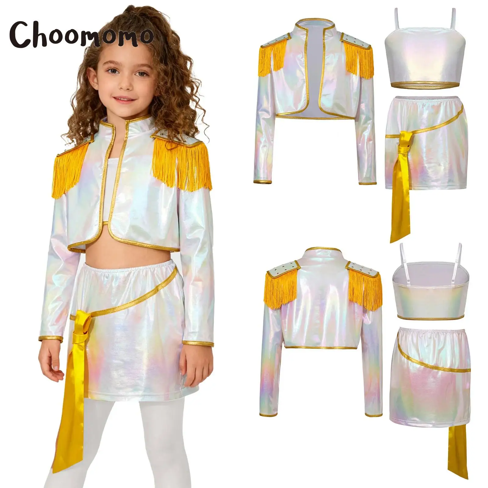 

Girls Hunter Anime Character Halloween Cosplay Costume Roleplay Sets Adjustable Shoulder Straps Crop Top Tassel Epaulet Skirt