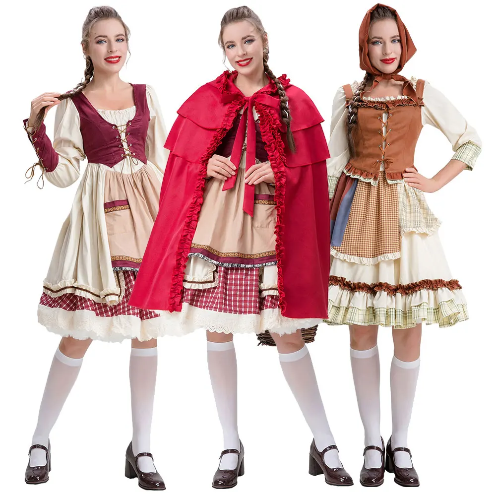 

Little Red Riding Stage Performance Clothing Shawl German Oktoberfest Costume Cosplay Red Riding Hooded Game Uniform Costumes