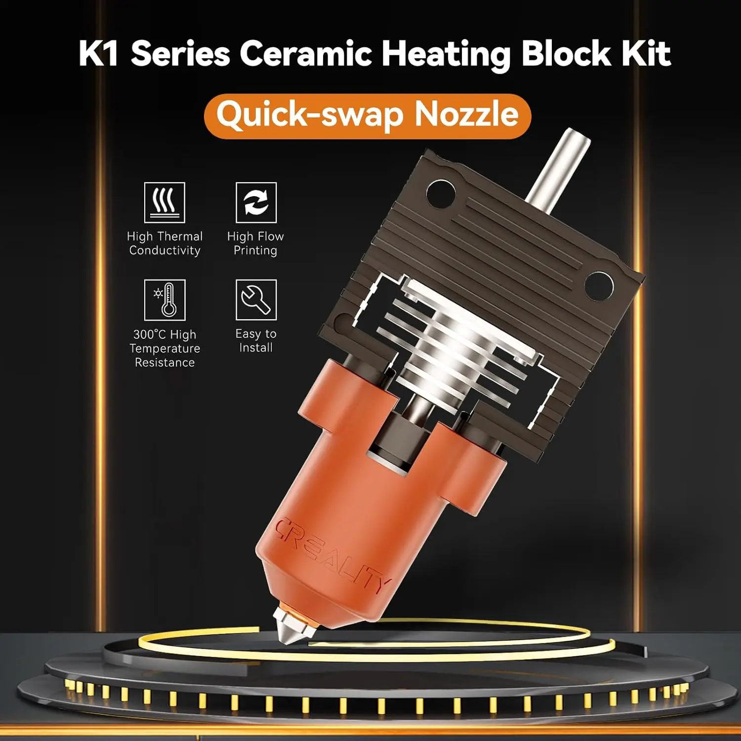 Creality K1/k1 Max/K1C Ceramic Heating Block Kit Quick-swap Nozzle Kit High Flow Printing 300°C High Temperature Resistance