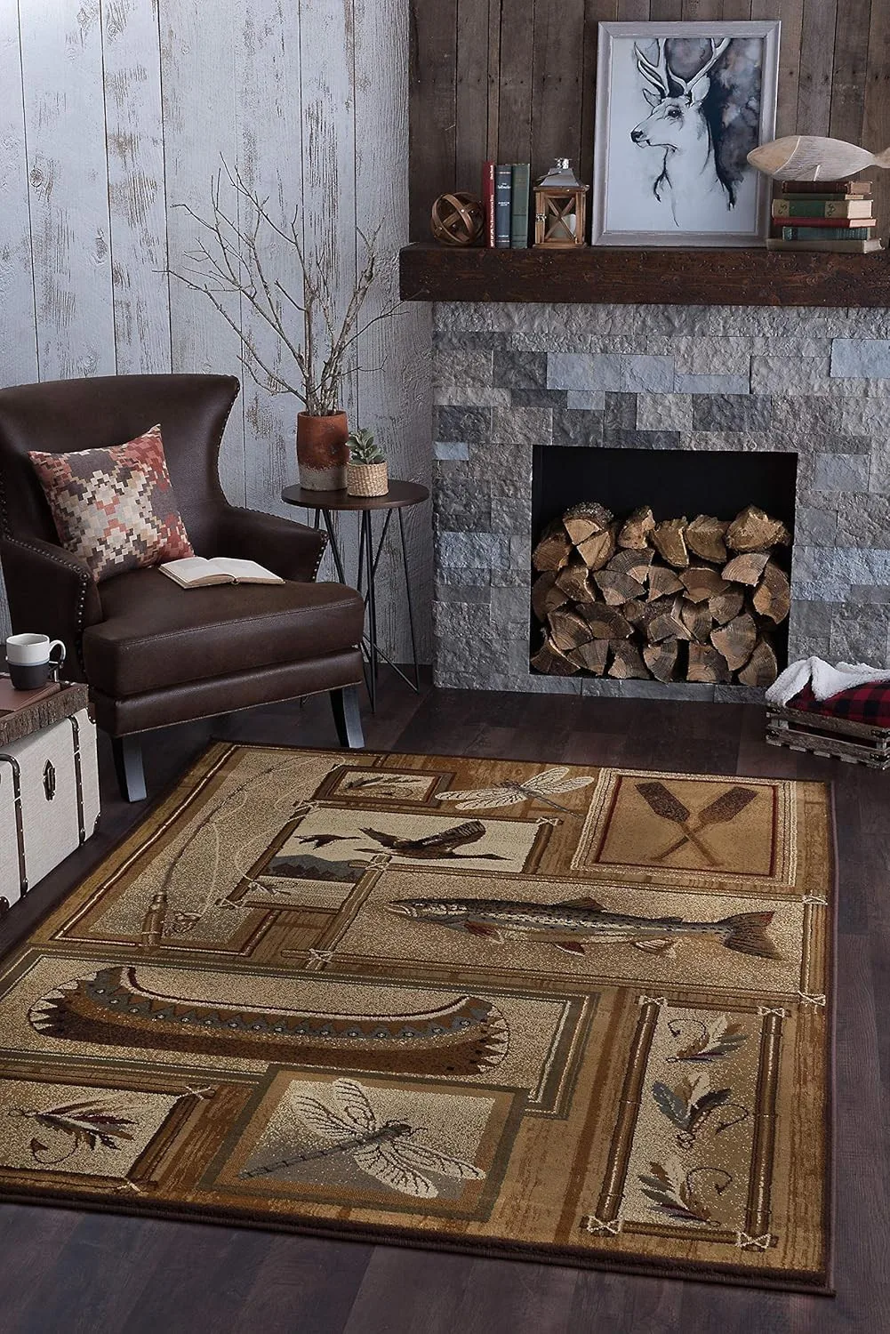 

Trout Fishing Ivory 5X7 Area Rug for Living Room - Bedroom or Diningroom - Cabin