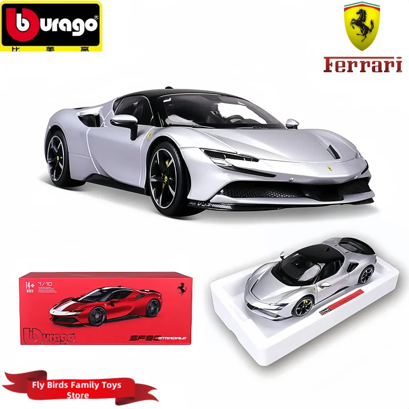 Оригинальный Bburago 1:18 Ferrari SF90 Stradale Assetto, серебристый сплав, миниатюрная литая под давлением модель, версия в твердом переплете, модели игрушечных автомобилей, подарки