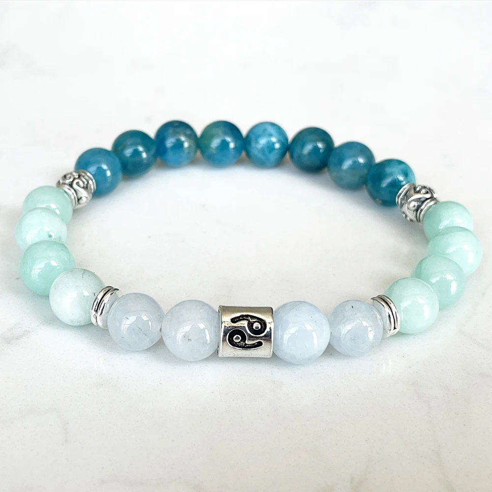 MG1674 Cancer Zodiac Bracelet For Women 8 MM AAA Grade Apatite Amazonite Aquamarine Wrist Mala Natural Gemstone Jewelry