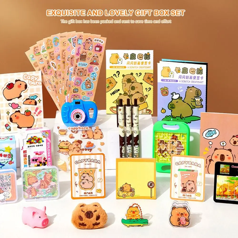 

Милый игривый набор канцелярских принадлежностей с капибарой, ручка, тетрадь с капибарой, подарочная коробка, практичная награда для учащихся начальной школы