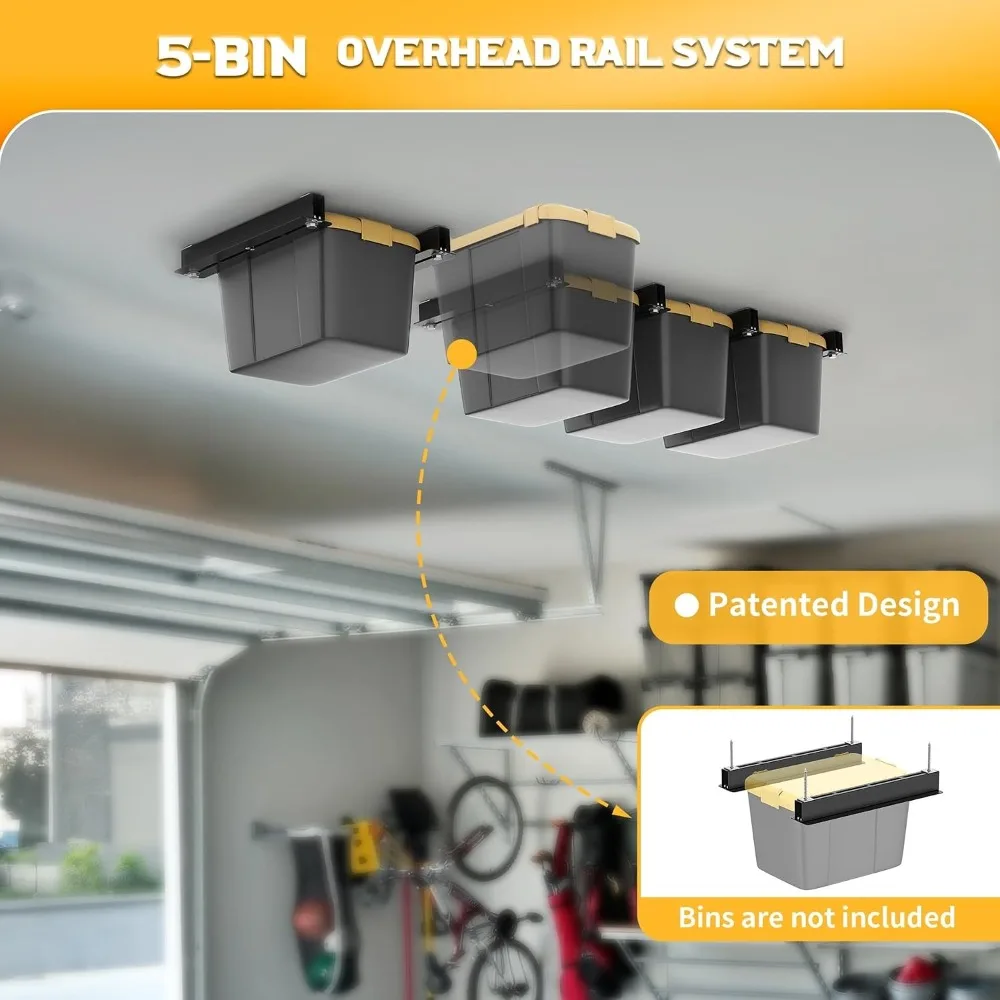 Heavy Duty Ceiling Tote Storage Rails, Garage Bin Storage Rack Adjustable Slide Rail (6 Pack for 5 Bins, Bins Not Included) - view 5
