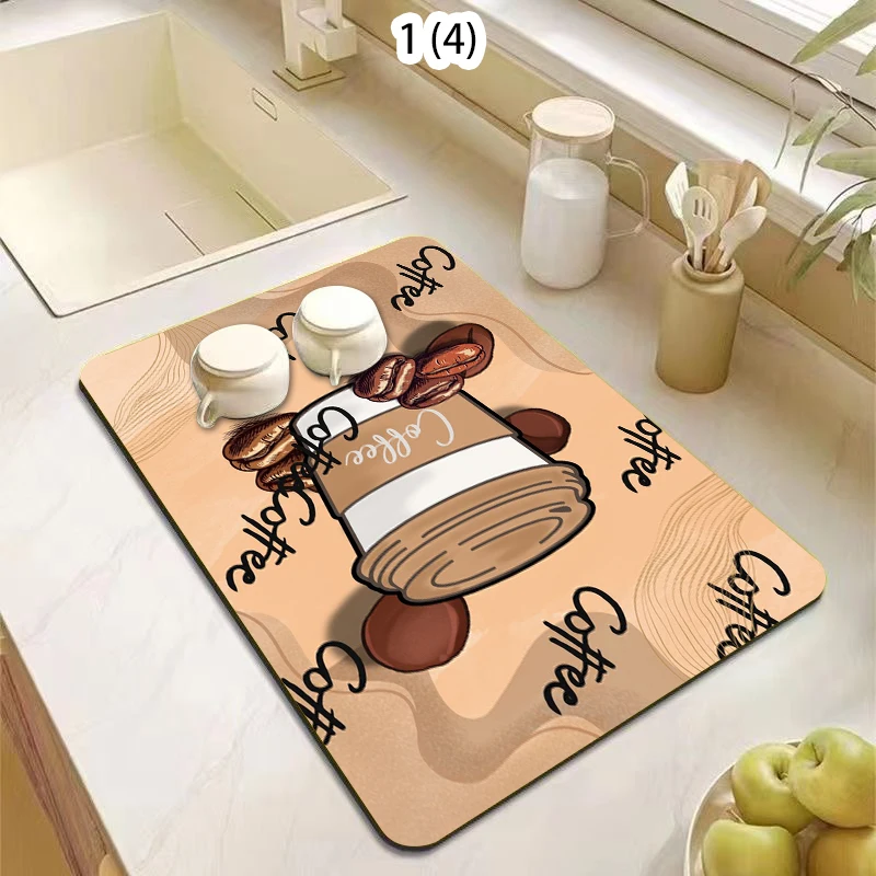 Artistic Coffee Themed Super Absorbent Quick Dry Dish Drying