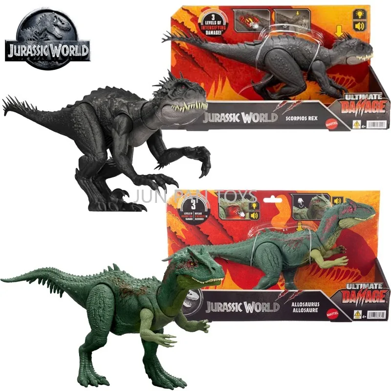 Figura de acción de dinosaurio con luz de Mattel Jurassic World Rebirth Scorpios Rex Ultimate Damage Allosaurus, juguete para niños, regalo para niños