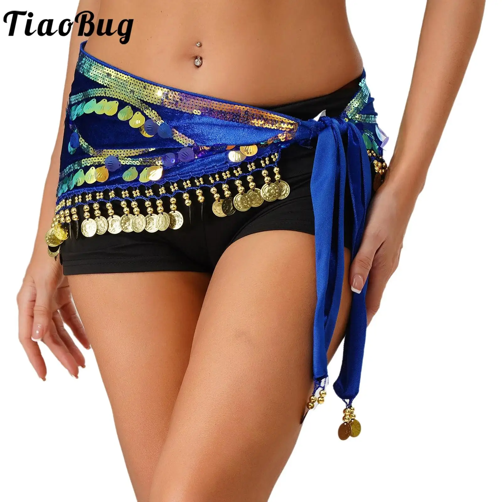 

Women Belly Dance Glittery Sequin Tassel Wrap Skirt Sound-making Fringe Triangle Hip Scarf Waist Chain Dance Belly Costumes
